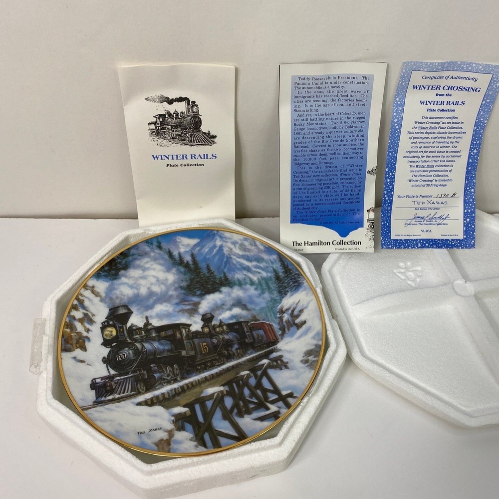 Hamilton 1992 WINTER CROSSING Ted Xaras Collection Railroad Train Plate COA